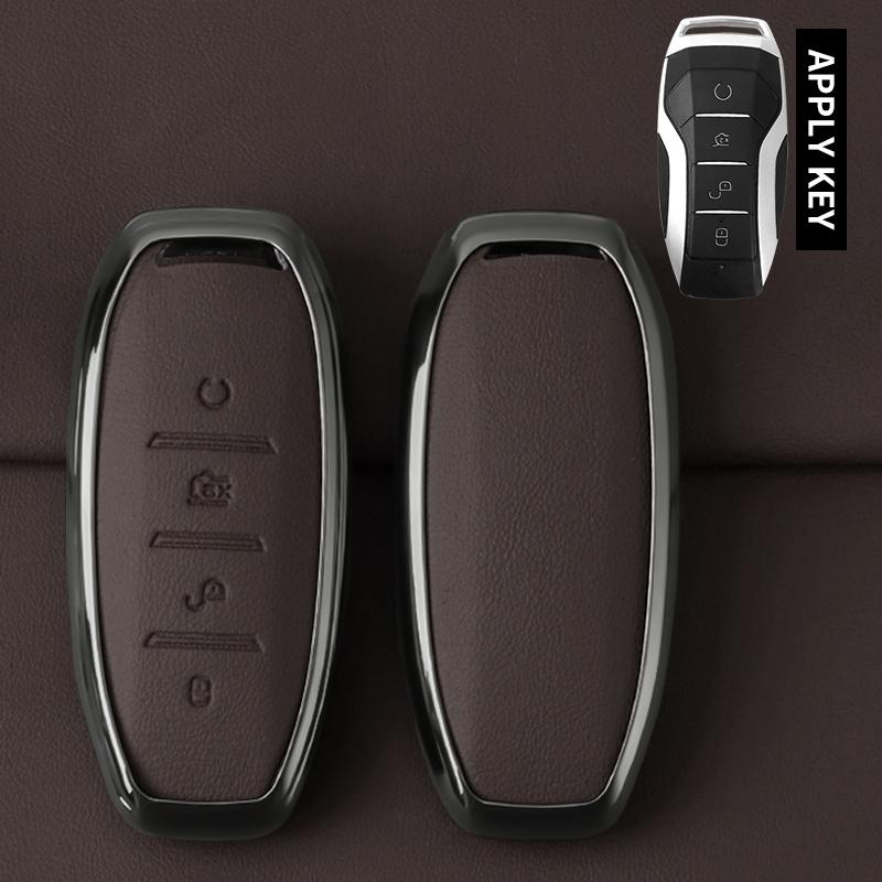 Metal Leather Car Key Case Cover For BYD Second Song Pro Tang Dm QIn PLUS MAX Yuan Generation Atto 3 Han EV Dolphin Accessories