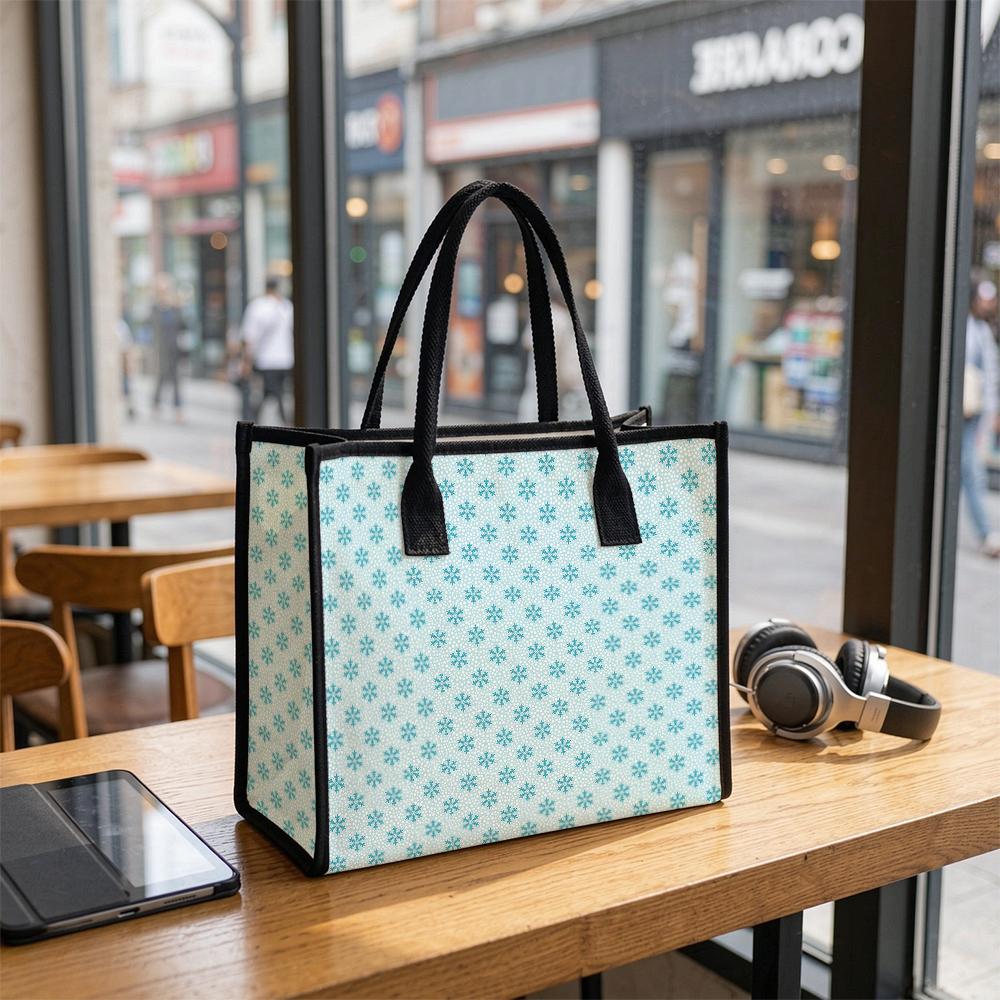 Light Blue Snowflake Pattern Tote Bag Fashion Daily Casual Portable Carryall Shoulder Bag for Women Outdoor Shopping Commute