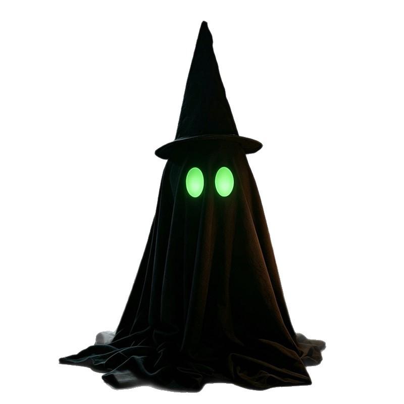 Glow in Dark Hooded Ghost Figurine Halloween Tabletop Decor Party Pub Bar Scene Decoration Black Skeleton Ornament