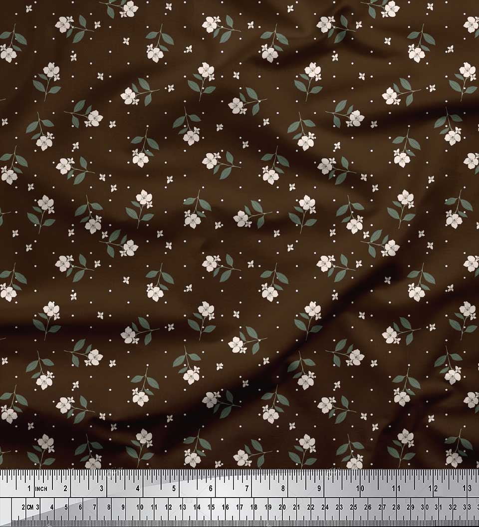

Soimoi Brown Japan Crepe Satin Fabric Dot & Cardamine Floral Fabric Prints By metre 42 Inch 42 Inch Wide - Poly Crepe коричневый