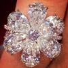 Silver Water Drop Pear-Shaped Flower Snowflake Ring Simple Temperament Flower Ring