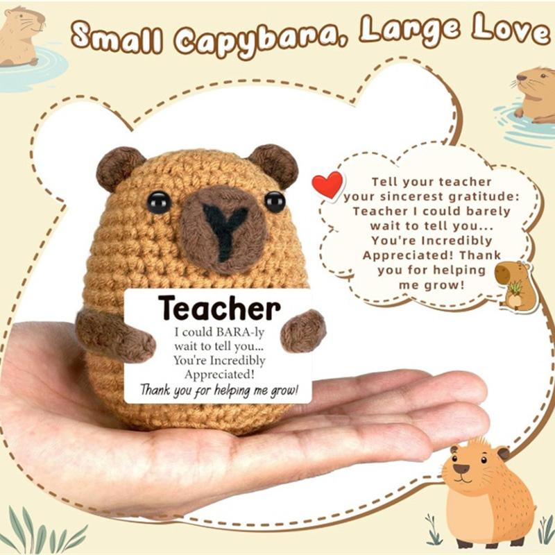 Handmade Knitted Positive Energy Capybara Dolls With Card Funny Crochet Emotional Support Animal Capybara Desktop Ornament Gifts