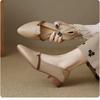 Almond Toe Colorblock Backless Loafers: 3cm French Sheepskin Low Heel Leather Shoes for Women 2025