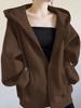 Autumn Winter Women's Fleece Sweatshirt Thickened Hooded Zip-up Loose Sweatshirt