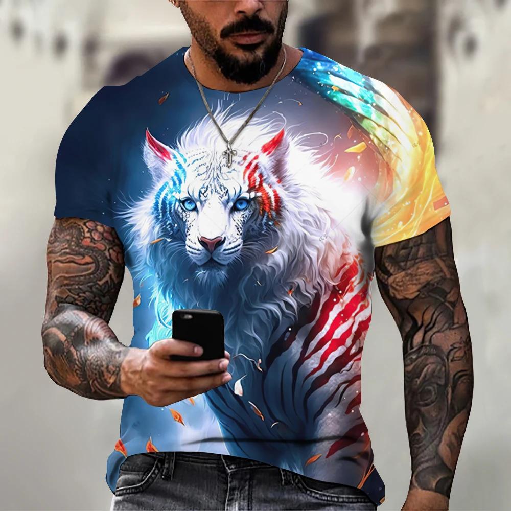 Tiger Fighting Animal Beast Fierce 3d Print T Shirt Summer Men's Short Sleeve Tops Tees Men's Designer T-shirts