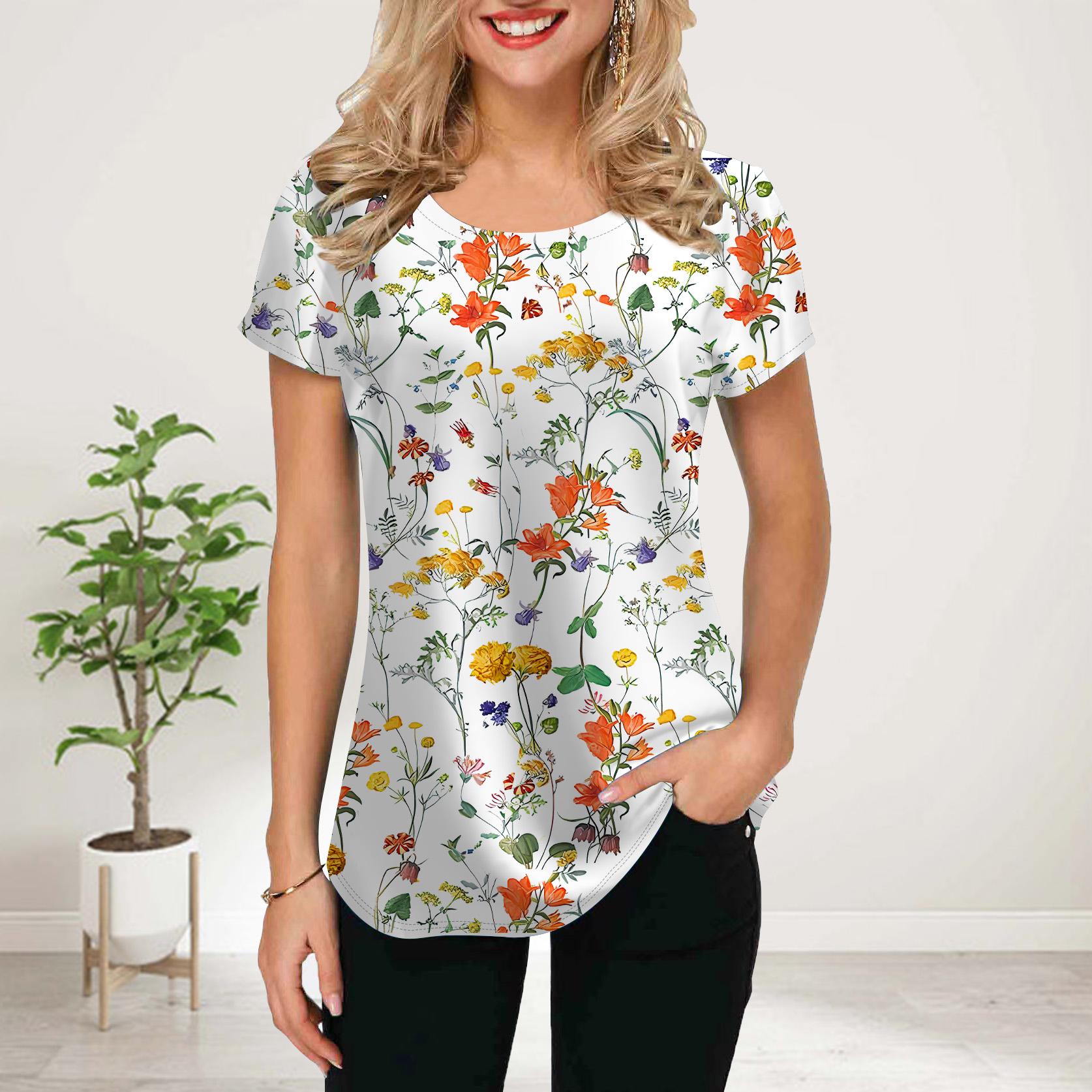 

Женская летняя футболка с принтом оранжевых цветов, футболки с коротким рукавом, повседневные топы с принтом 8XL оранжевый