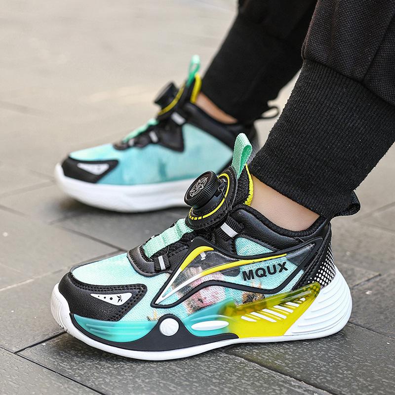 

Breathable mesh children s shoes 2025 spring and autumn new boys sports shoes button shoes non-slip children s basketball shoes 30