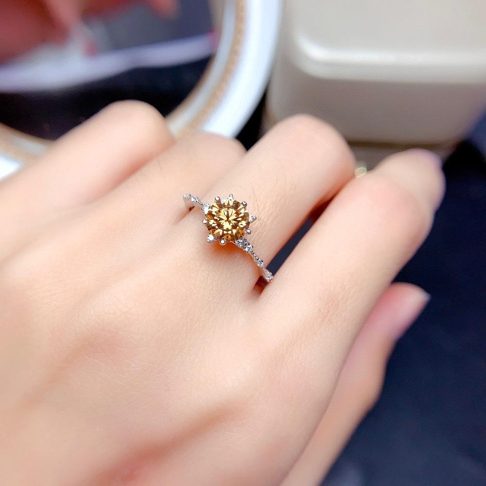 Champagne Color Morganite Ring for Women Moissanite Snowflake Imitation US Imported Jewelry adjustable