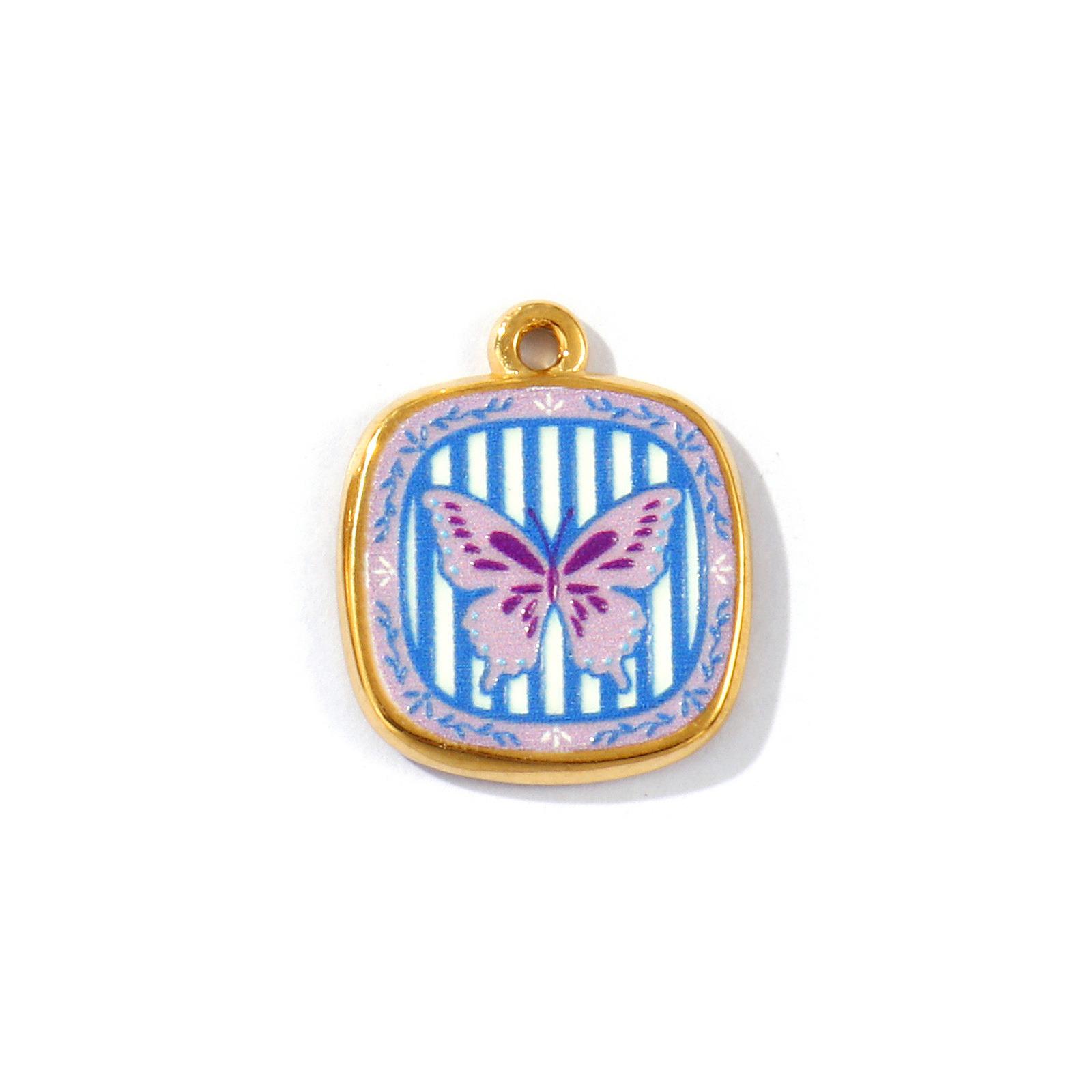 

2 Pcs 304 Stainless Steel Insect Charms Oval Printed Ladybug Beetle Bird Butterfly 18K Gold Plated Pendants For DIY Necklace