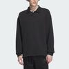 Adidas Heavy French Terry Polo Shirt Solid Logo Loose Long Sleeve Polo Unisex Polo Shirts Black IT3972