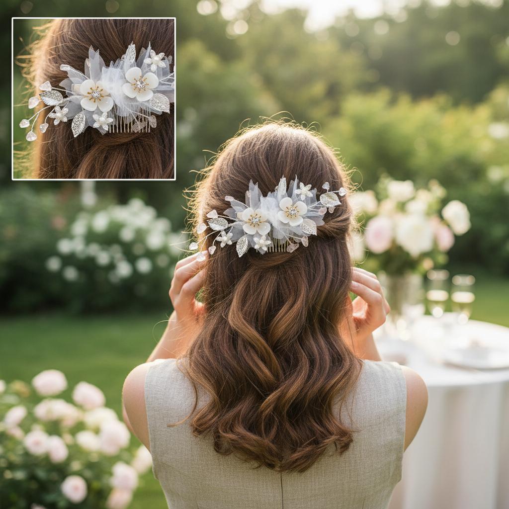 Silk Flower Hair Comb for Elegant Updos and Half-Up Styles Durable Hand-made Design for Weddings Parties Daily Use