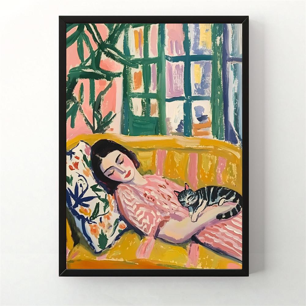 Henri Matisse Cat Print Matisse Cat and Woman Poster Living Room Wall Decor Henri Matisse Open Window Cute Cat Art Canvas Prints 21X30CMNo Framed