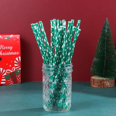 25Pcs Bar Wedding Props  Decor Christmas Paper Straws Snowflake Drinking Straw Disposable Christmas Decorations
