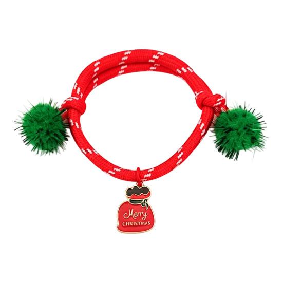 Charming Christmas Stocking Stuffer Bracelets, Red Green String Bracelet, Adjustable Rope Bracelet with Holiday Party Jewelry Charm And Tinsel
