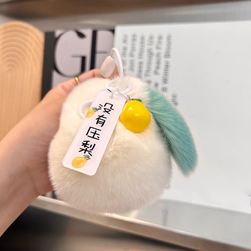 Cute Plush Keychain Pear Doll Toys Keychain Accessories Women Plush Rex Rabbit Fur Auto Key Ring Bag Decoration Pendant Gift