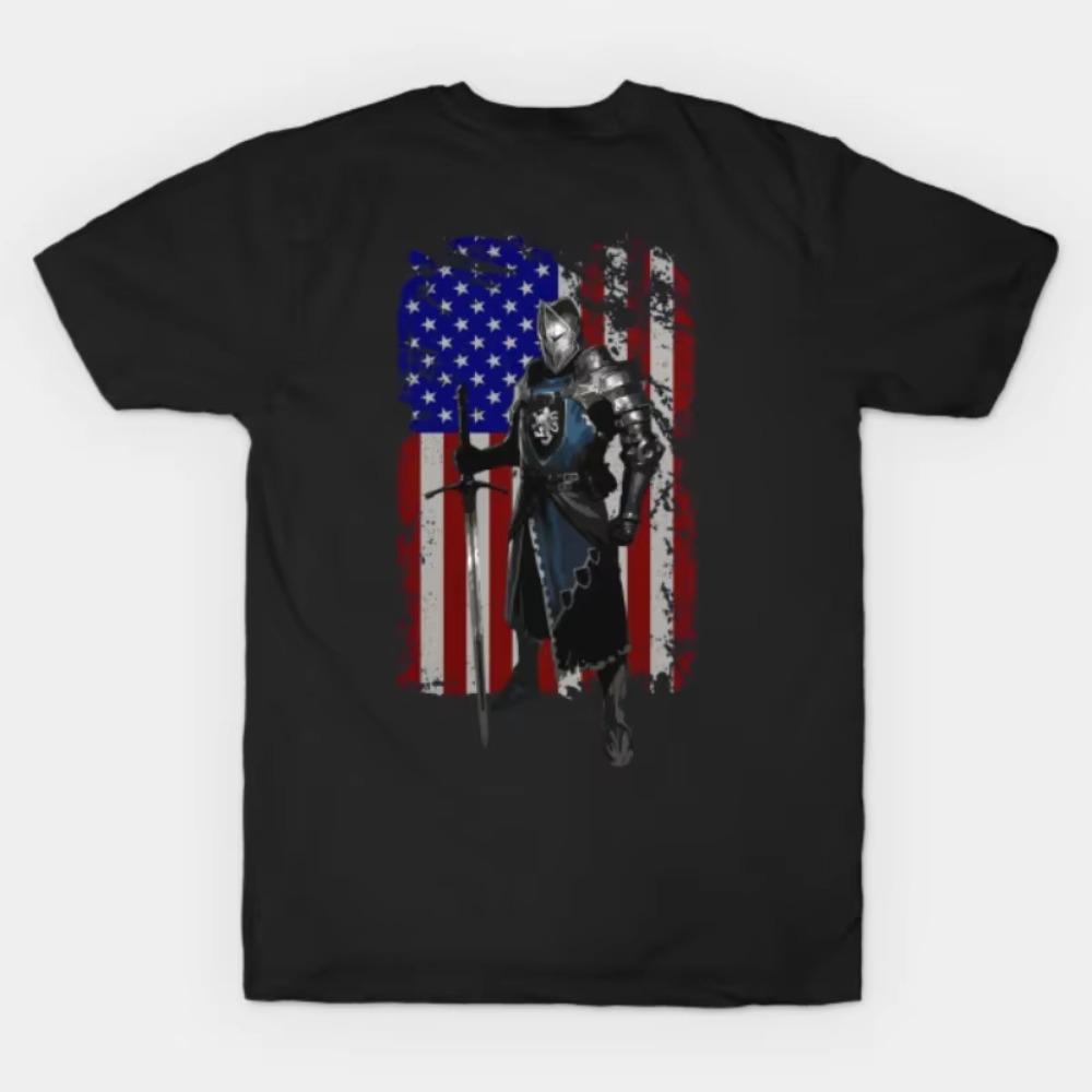 Warrior of God. America Crusader Stars and Stripes Templar T-Shirt. Summer Cotton Short Sleeve O-Neck Mens T Shirt New S-3XL