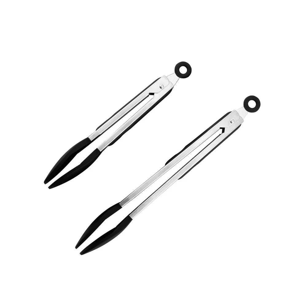 Silicone Tongs Set 2PC Stainless Steel Kitchen Utensils Heat Resistant Non-Stick Soft Grip Locking Dishwasher Safe Cooking Tools