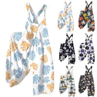 Damskie Letnie Ogrodniczki w Kwiatowy Wzór w Stylu Vintage (Nieregulowane paski)