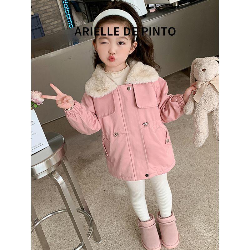 French Arielle De Pinto Girls' Fleece-Lined Jacket for Autumn and Winter, Cute Style Parka Jacket for Young Ladies