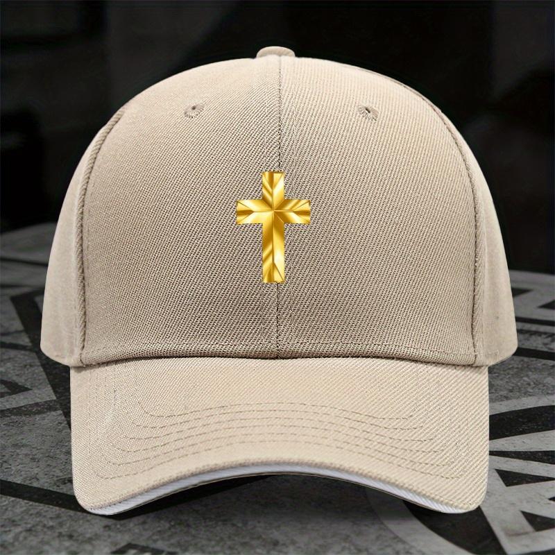 Golden Cross Baseball Cap Polyester Adjustable Casual Church Hat Trendy Unisex Adult Gift