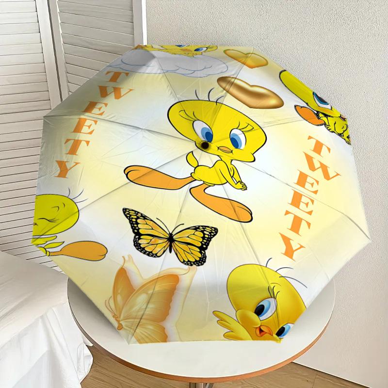 1PC Warner Tweety Bird Automatic Open/Close Umbrella with Windproof, 92-Rib Sturdy Canopy, Durable Ribs1309A