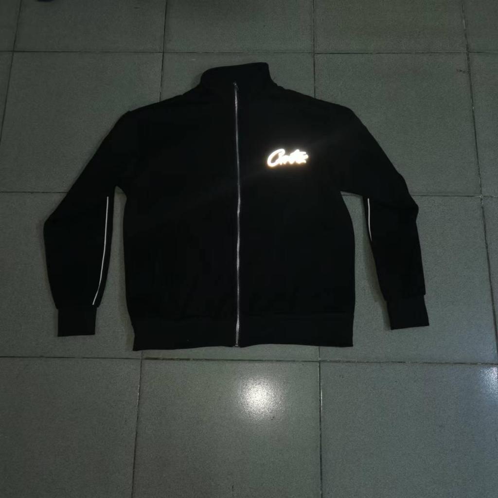 American Retro Reflective Corteiz Alcatraz Jacket with Stand Collar and Zippered Casual High Street Pants