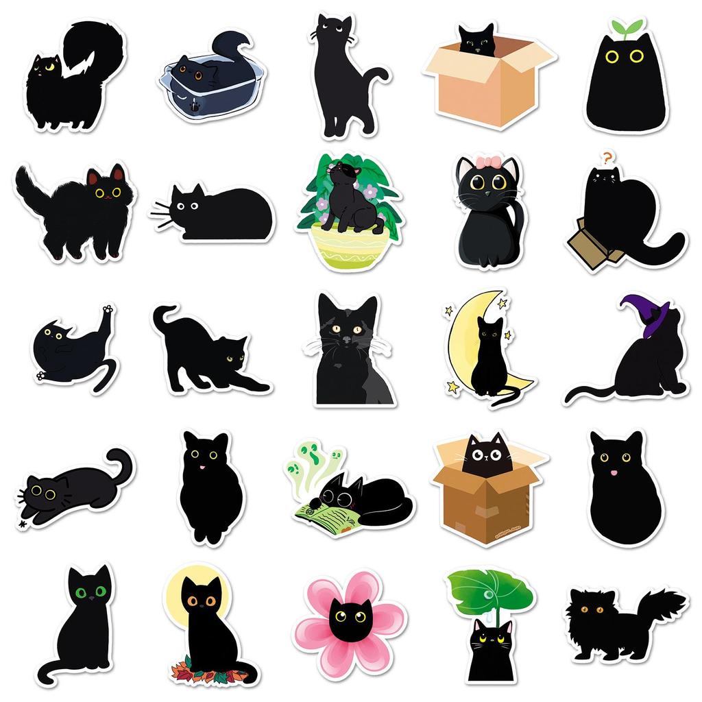 50 Sheets of Cute Black Cat Stickers: Q Version for Notebooks & Diaries