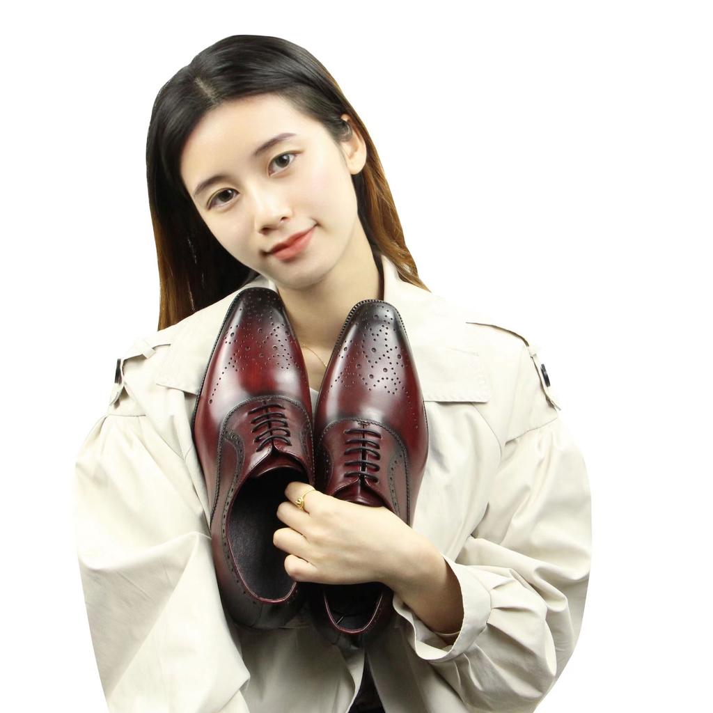 Fashion Men Dress Shoes for Business Office Italy High Grade Genuine Leather Black & Wine Red Footwear Elegant High Quality Comfortable