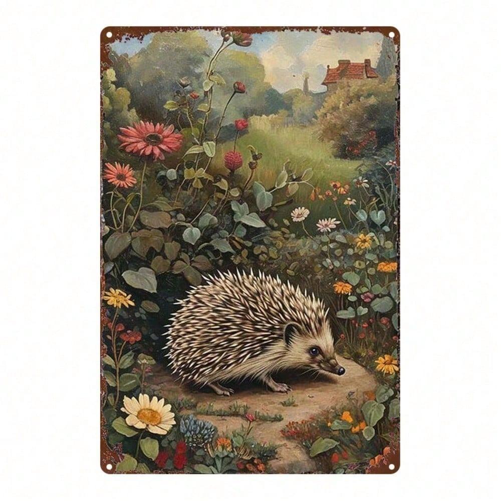 1pc Vintage Hedgehog Metal Sign 8x12 Nostalgic Country Tin Painting Humorous Wall Decor for Living Room