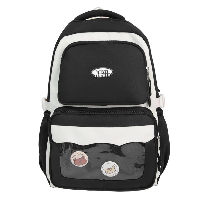 College Style Contrasting Colors Transparent Badge Student Schoolbag Large Capacity Junior High School Student Backpack