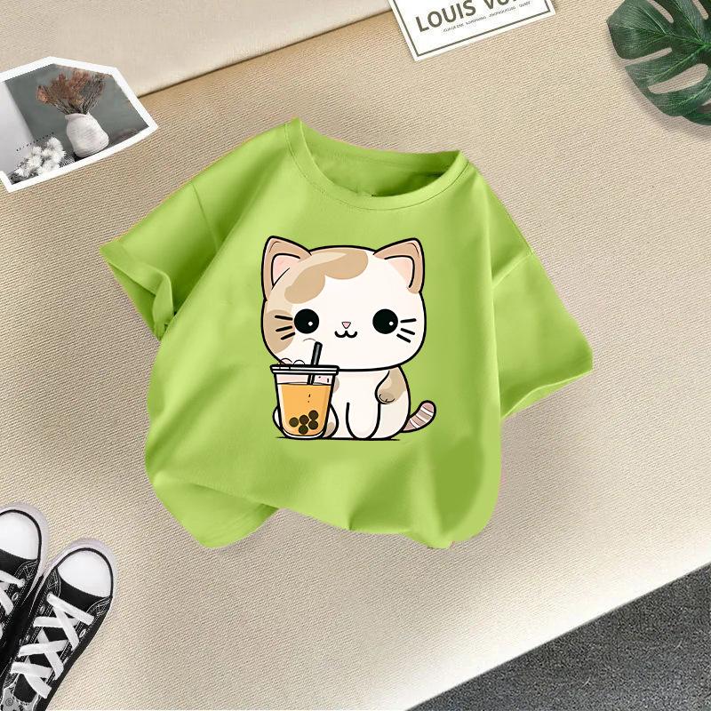 Children's Casual Short-sleeved T-shirt - Summer Boys' and Girls' Casual Cute Cat T-shirt