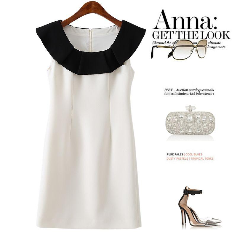 

Special Price Big Sale! White Color Contrast Stitching Lace U-Neck Silm Dress Skirt White Skirt Body L