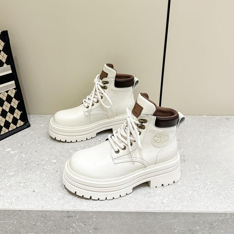 

Женские ботинки на одинарной подошве, ботильоны на толстой подошве, увеличивающие рост, с флисом 40 белый