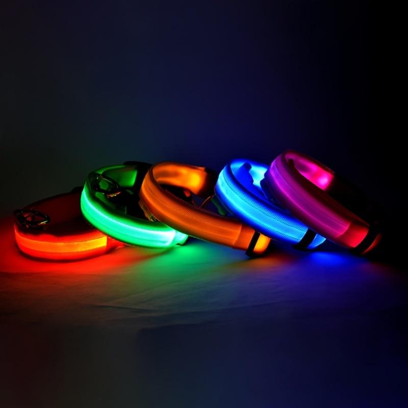 Nylon LED Night Safety Flashing Glow In The Dark Dog Leash Dogs Luminous Fluorescent Pet Dog Collar USB Charginh