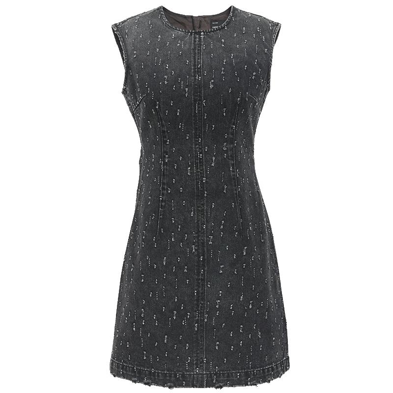 

VEROMODA 2025 Summer Distressed Rhinestone Denim Dress S