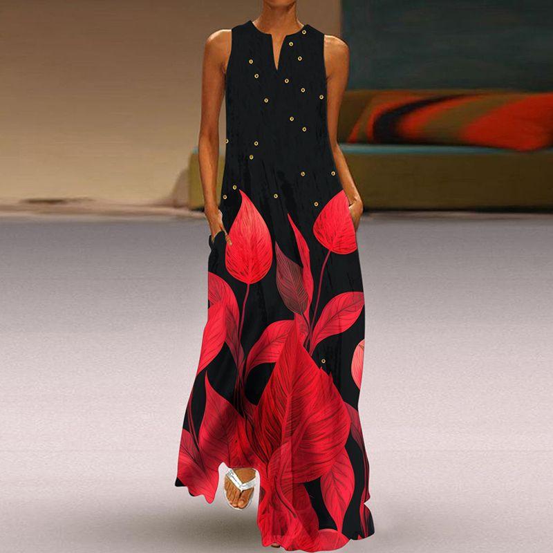 2025 New Arrival Dress Spring and Summer Thin Plus Size Women's Clothing 3D Print Fashion V Neck Pocket Large Swing Dress