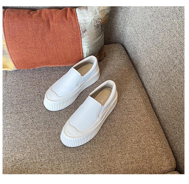 

Повседневные женские кожаные мокасины на толстой подошве, осенние повседневные кроссовки для активного отдыха, с круглым носком, однотонные повседневные туфли, размер 35-40 36 белый