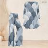 Women Plus Size Round Neck Three Quarter Sleeve Printed Flared Top And Flared Pants Two Piece Set