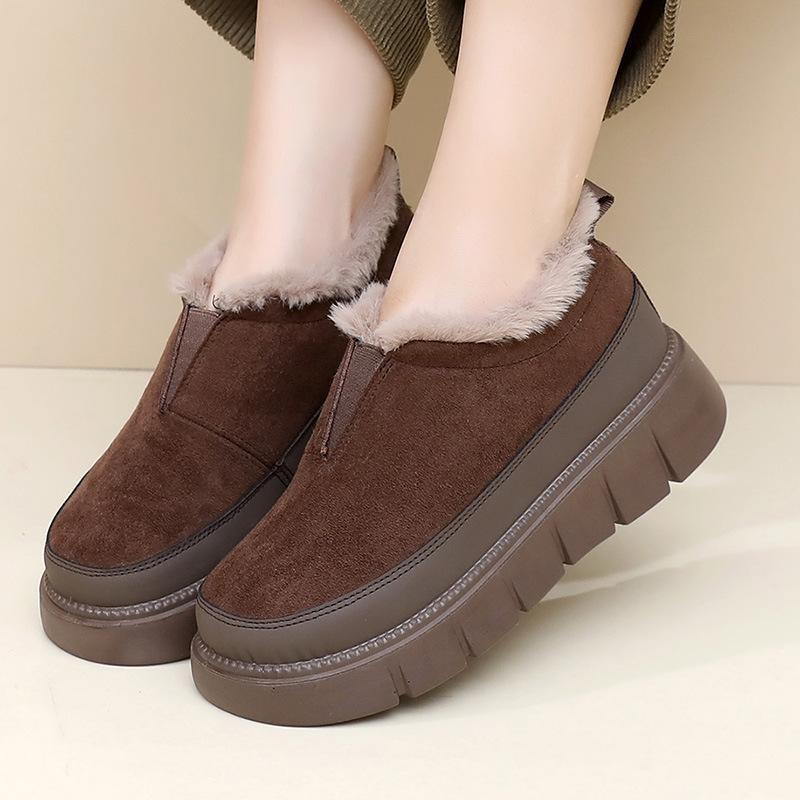 Botas de Neve Femininas Tamanho Grande Solado Macio Lã Uma Alça no Tornozelo Quentes de Inverno Pelo Acolchoado Forrado Botas de Cano Curto Antiderrapante Esportes de Caminhada Botas de Algodão