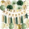 ANSOMO Sage Green Happy Birthday Party Decorations Retro Green Nude Ivory Dark Olive Kraft Paper Banner Balloons Neutral Rustic Boho Blush Safari
