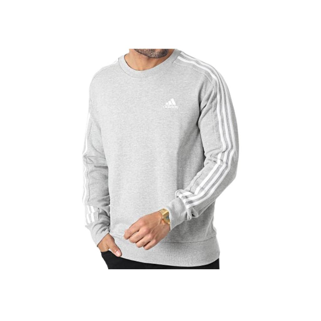 Adidas Essentials French Terry 3-Stripes Sweatshirt Medium Grey Heather Men Streetwear IC9319