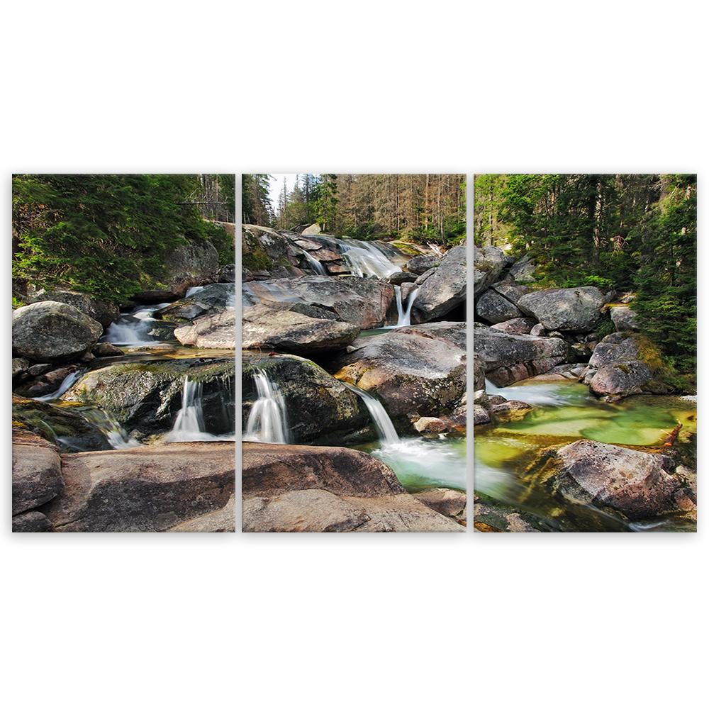 Three Piece Picture Canvas Print Waterfall Forest Brook Rocks