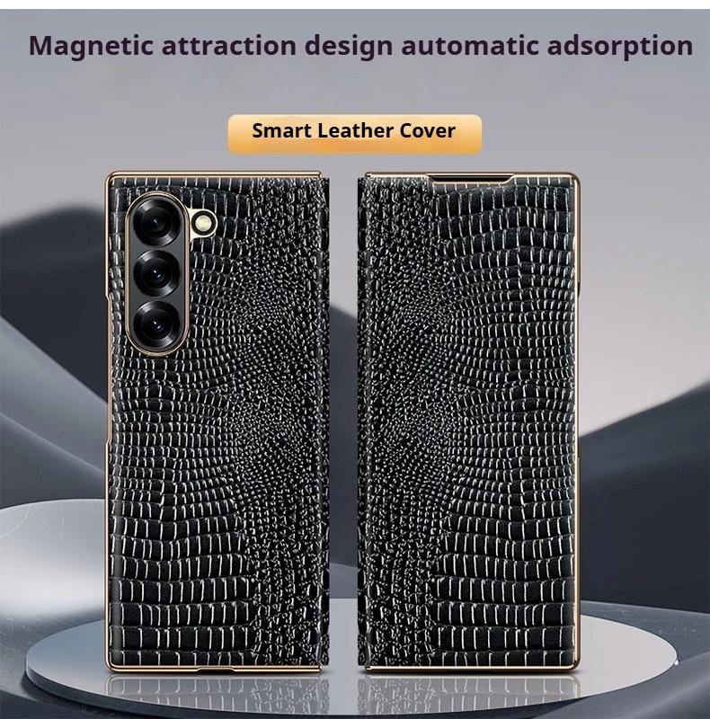 Deluxe Leather Flip Case for Samsung Z Fold 7 Alligator Pattern Full Pack with Magnetic Slim Leather Case for Samsung Z Fold 6 5