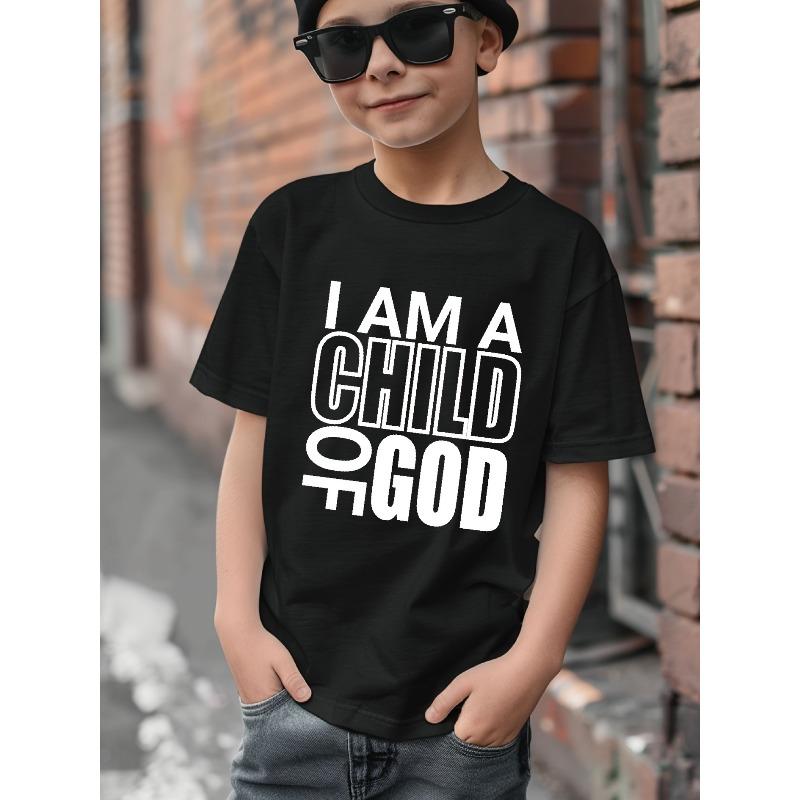 

European Size Boys Summer Letter Print Casual Comfortable Lightweight Breathable Crew Neck Short Sleeve T-Shirt 98cm чёрный