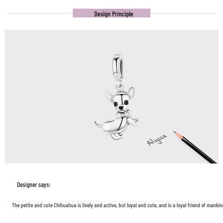 Chihuahua S925 Sterling Silver Puppy Pendant Bracelet – Cute Animal Fashion Accessory SCC1317