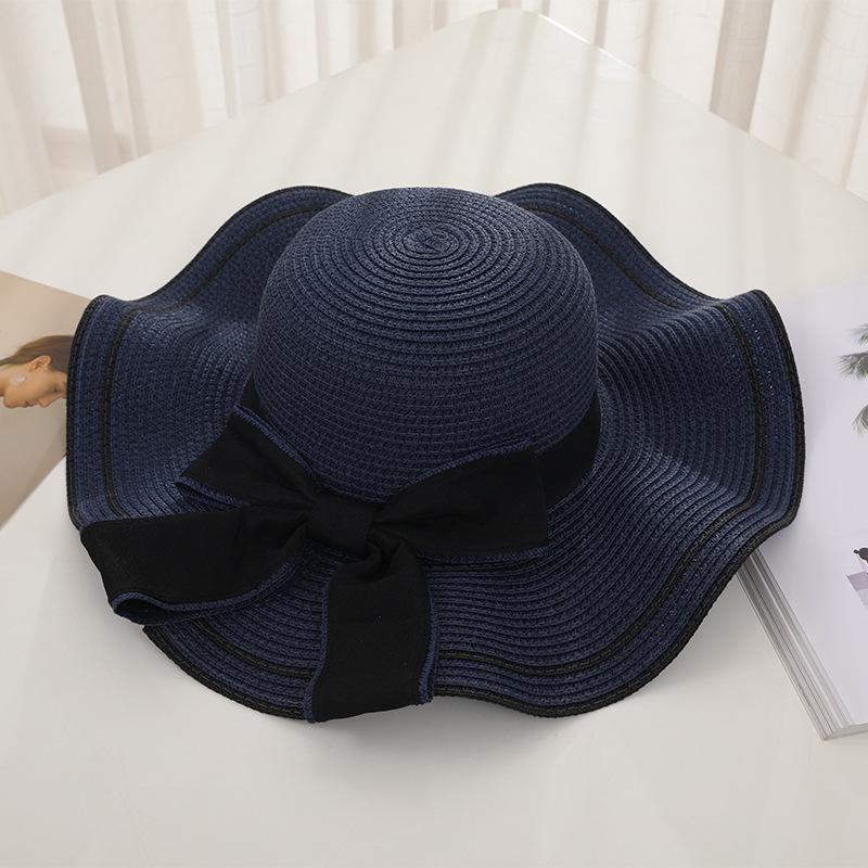 New Women's Summer UV Protection Sweet Ribbon Seaside Vacation Sunshade Bucket Hat Bow Large Brim Straw Hat