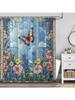 Rustic Floral Butterfly Shower Curtain Abstract Stained Glass Boho Wildflower Blue Window Fantasy Castle Romantic Elegant