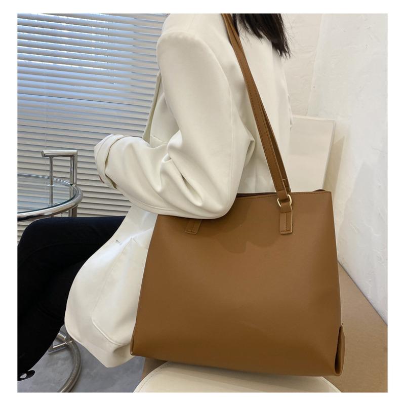 Simple Style Large Capacity Faux Leather Tote Bag for Women Solid Color Casual Shoulder Handbag
