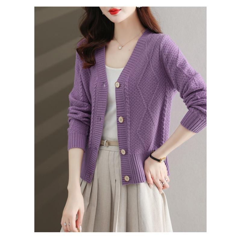 Spring and Autumn Women's Solid Color Knitted Cardigan Retro Sweater for Women Fashionable