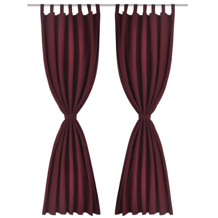 2 pcs Rideau à Passant Micro Satin Bordeaux 140 x 225 cm